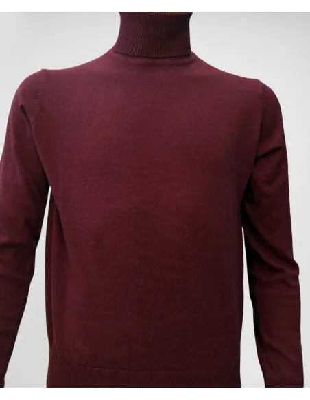 Burgundy Cotton and Cashmere Turtleneck Knit| JOHN TWEED TAILORED