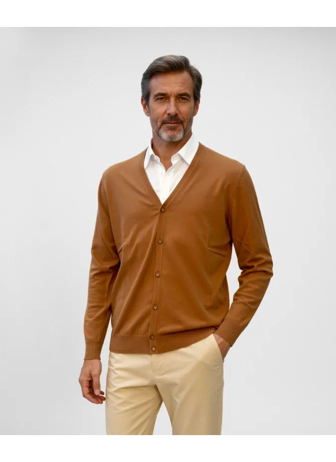 Cardigan de Algodón y Cachemire Camel| JOHN TWEED