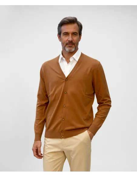 Cardigan de Algodón y Cachemire Camel| JOHN TWEED