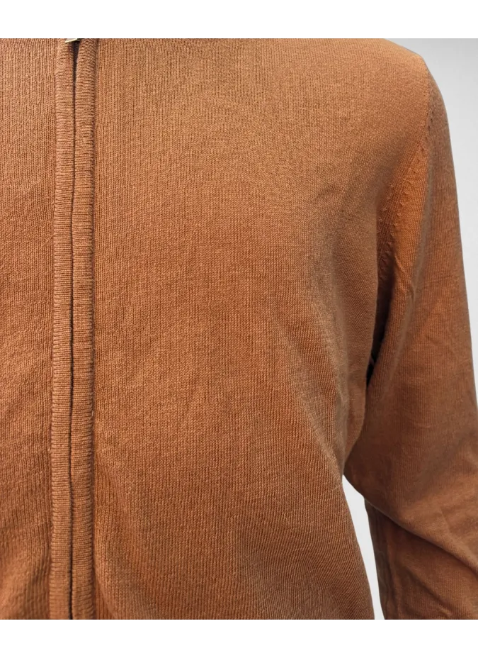 Camel Cotton and Cashmere Zip Sweater| JOHN TWEED TAILORED