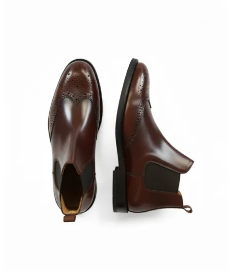 Botin Chelsea Piel Marrón Pulida com Brocado| JOHN TWEED 2