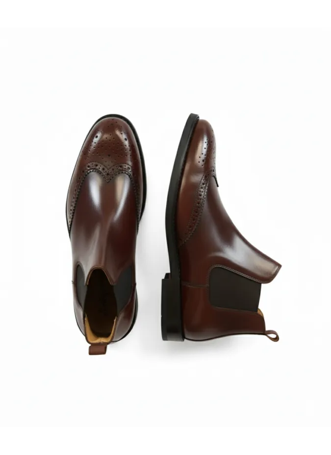 Bota Chelsea Pele Polida Castanho com Picotado| JOHN TWEED TAILORED
