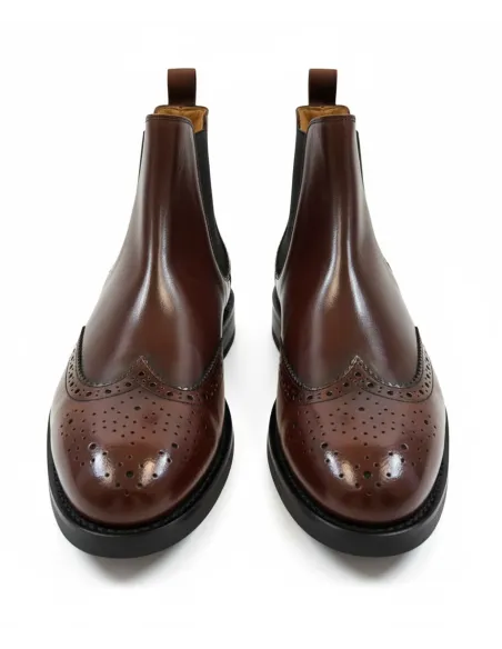 Bota Chelsea Pele Polida Castanho com Picotado| JOHN TWEED TAILORED