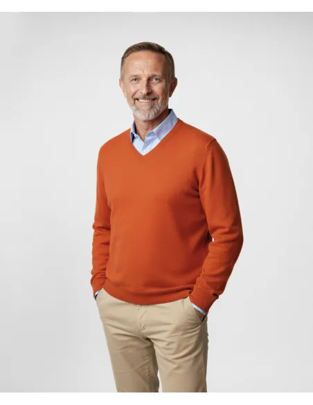 Orange V Neck Wool Sweater| JOHN TWEED TAILORED