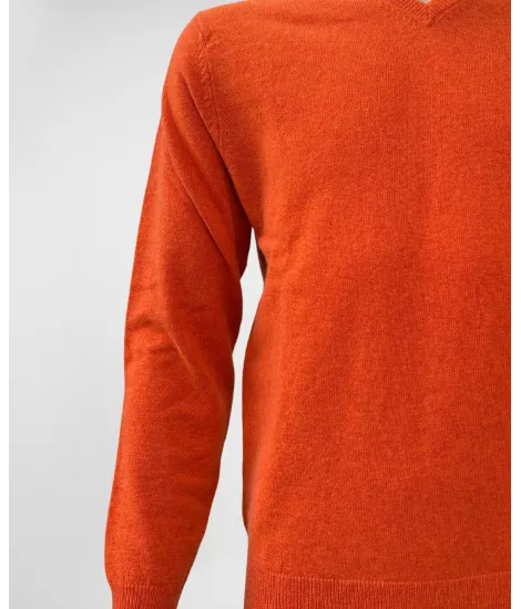 Orange V Neck Wool Sweater| JOHN TWEED TAILORED 2