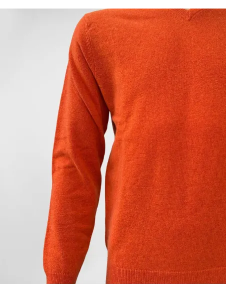 Orange V Neck Wool Sweater| JOHN TWEED TAILORED