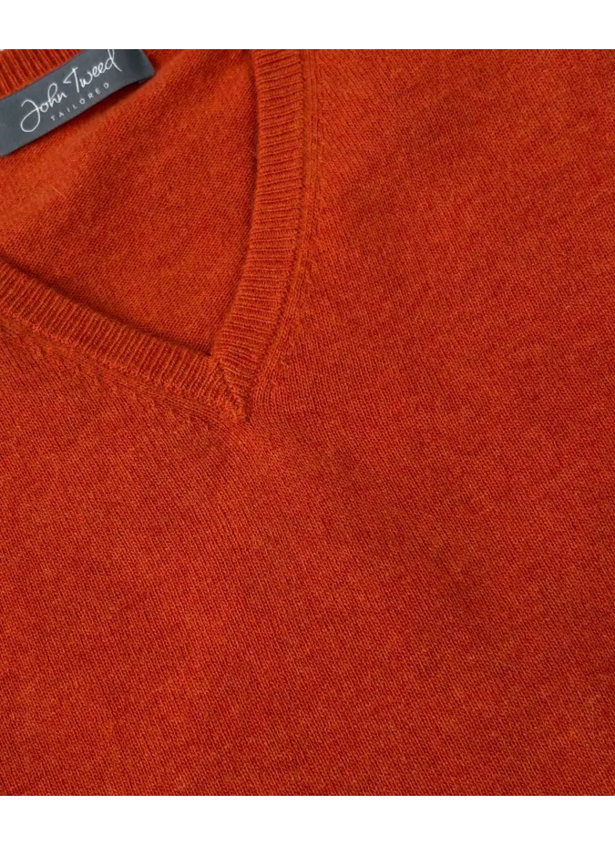 Orange V Neck Wool Sweater| JOHN TWEED TAILORED