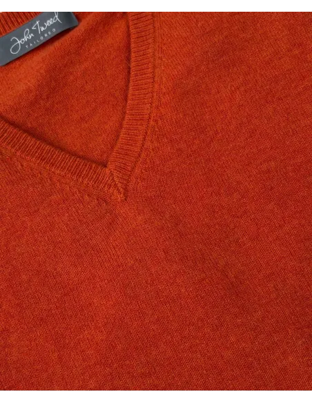 Orange V Neck Wool Sweater| JOHN TWEED TAILORED
