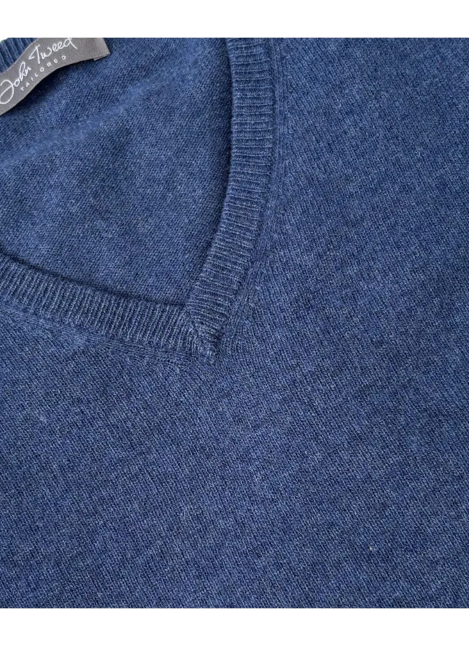 Light Blue V Neck Wool Sweater| JOHN TWEED TAILORED