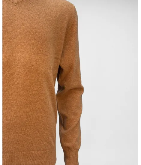 Camel V Neck Wool Sweater 2