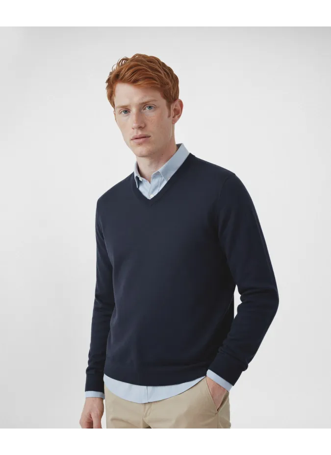 Navy Blue V Neck Wool Sweater