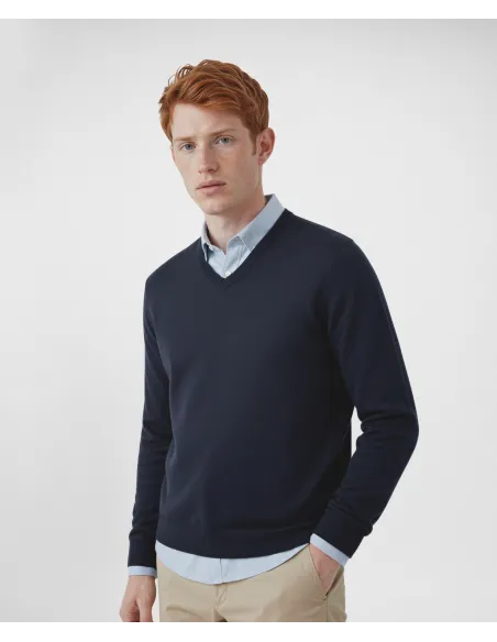 Navy Blue V Neck Wool Sweater