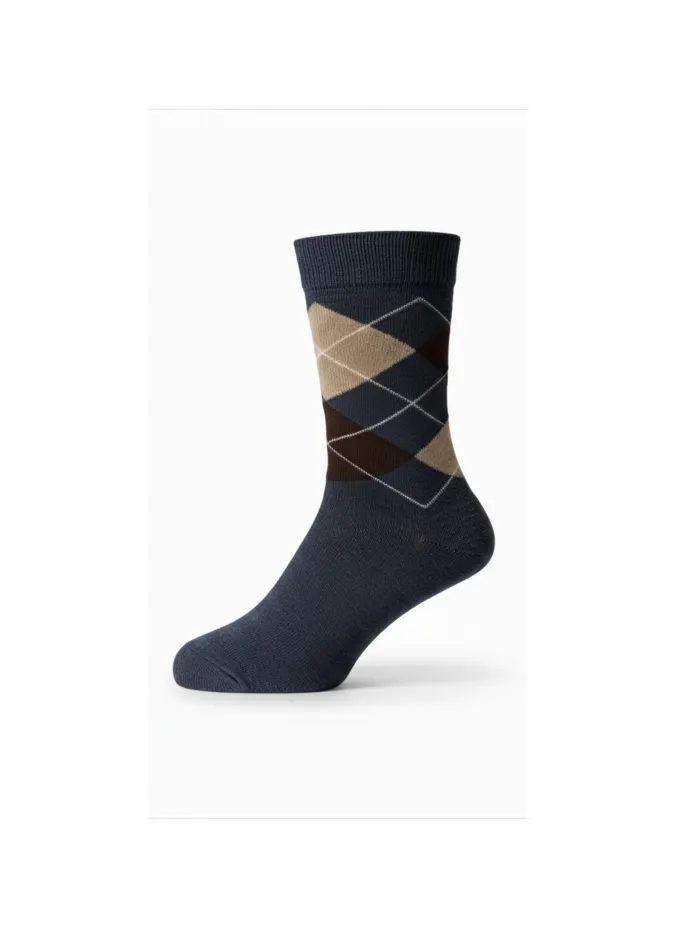 Calcetín Azul Rombo Marrón| JOHN TWEED