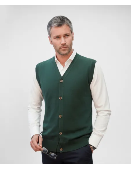 Green Cotton and Cashmere Cardigan| JOHN TWEED TAILORED