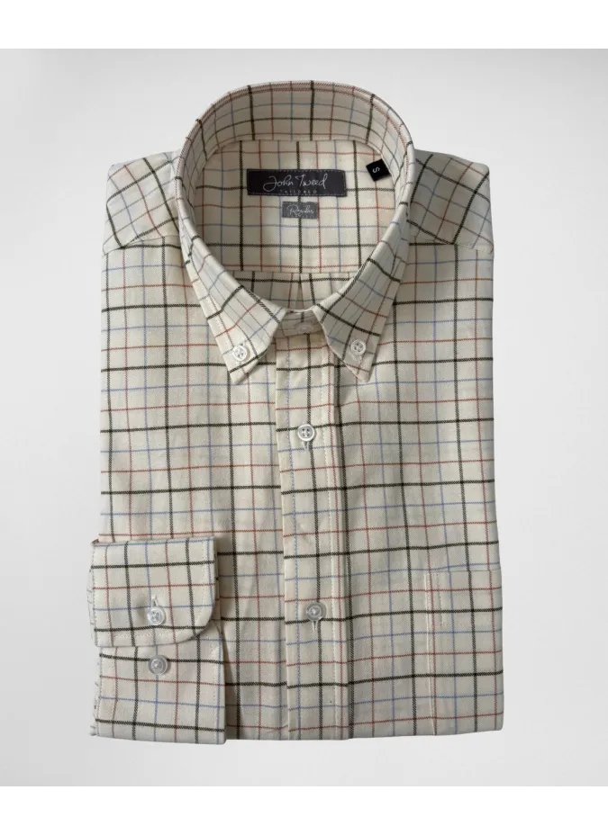 Green and Camel Checked Flannel Shirt| JOHN TWEED TAILORED
