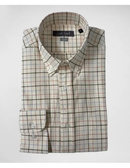 Green and Camel Checked Flannel Shirt| JOHN TWEED TAILORED