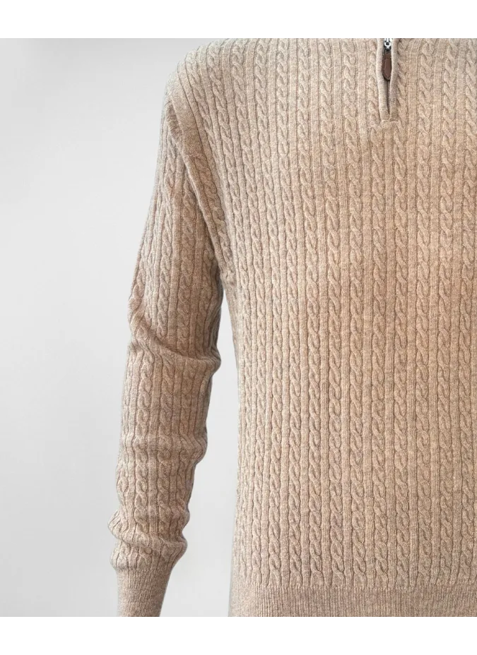 Beige Zip Polo| JOHN TWEED TAILORED