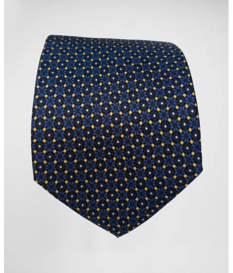 Navy Tie with Yellow Pattern| JOHN TWEED TAILORED