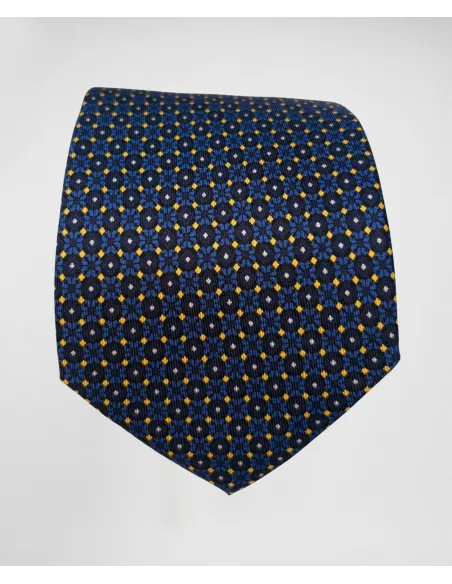 Navy Tie with Yellow Pattern| JOHN TWEED TAILORED
