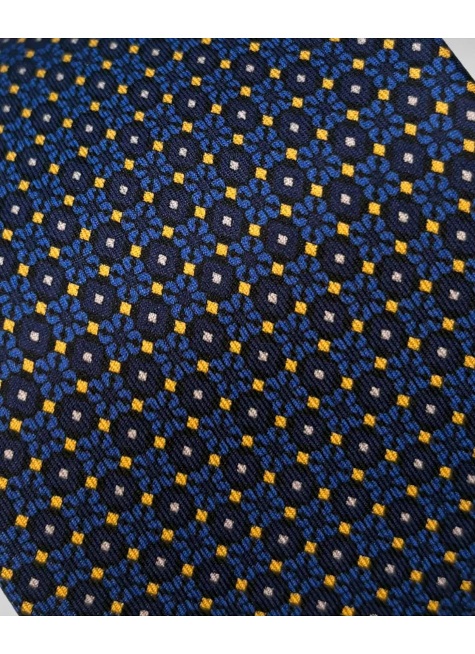 Navy Tie with Yellow Pattern| JOHN TWEED TAILORED