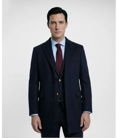 Abrigo Azul Marino Cachemir| Abrigos Invierno Piel | JOHN TWEED