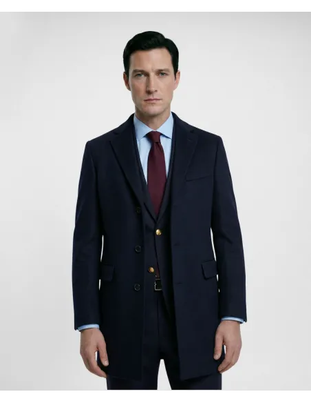 Abrigo Azul Marino Cachemir| Abrigos Invierno Piel | JOHN TWEED