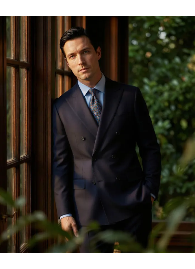 Plain Navy Blue Double-Breasted Suit| JOHN TWEED TAILORED