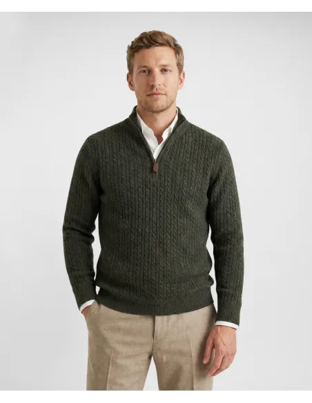 Polo com Fecho Verde Seco| JOHN TWEED TAILORED