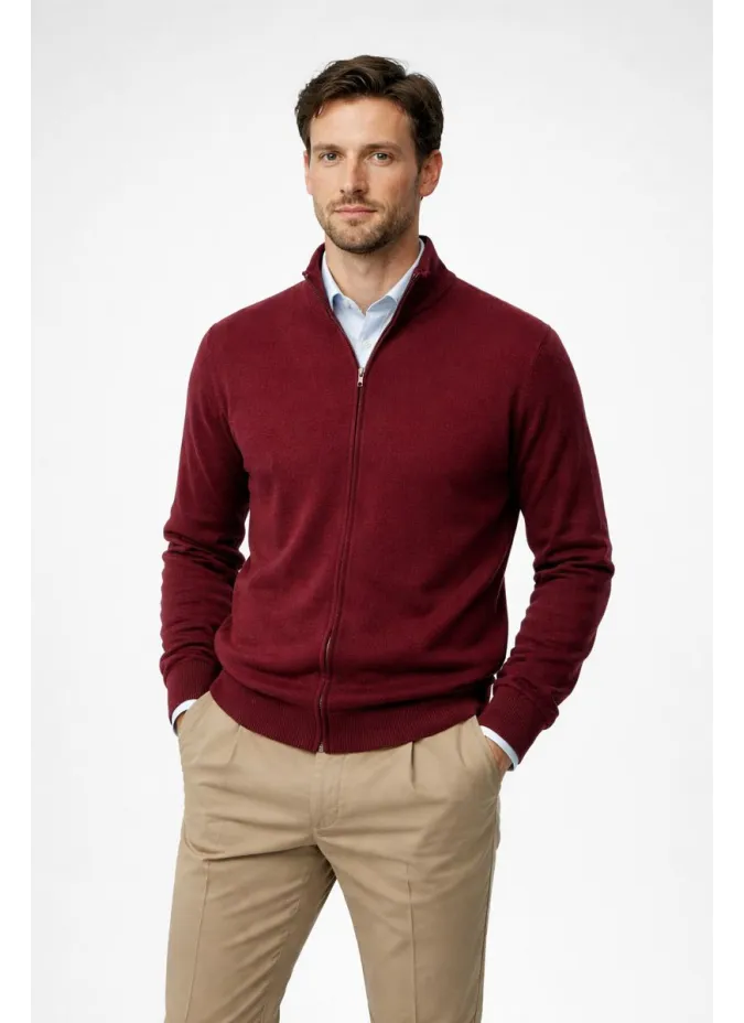 BORDEAUX COTTON/CASHMERE ZIP JACKET | JOHN TWEED TAILORED