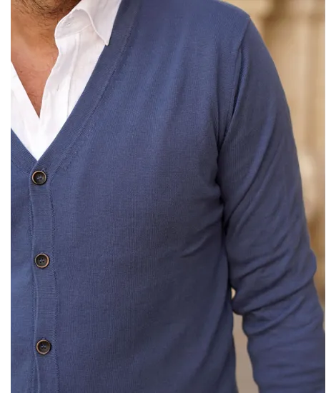 BLUE COTTON CARDIGAN | JOHN TWEED TAILORED 2