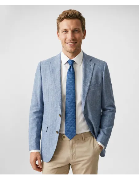 Light Blue Herringbone Cotton and Linen Blazer