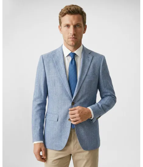 Blazer de Algodão e Linho Espinha Azul Claro 2