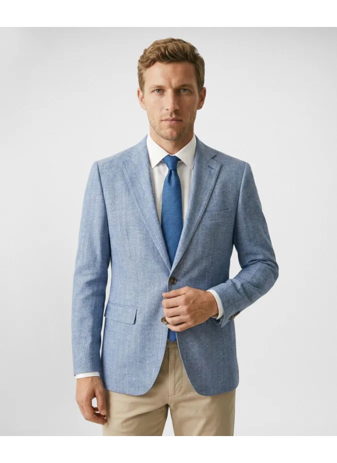Light Blue Herringbone Cotton and Linen Blazer