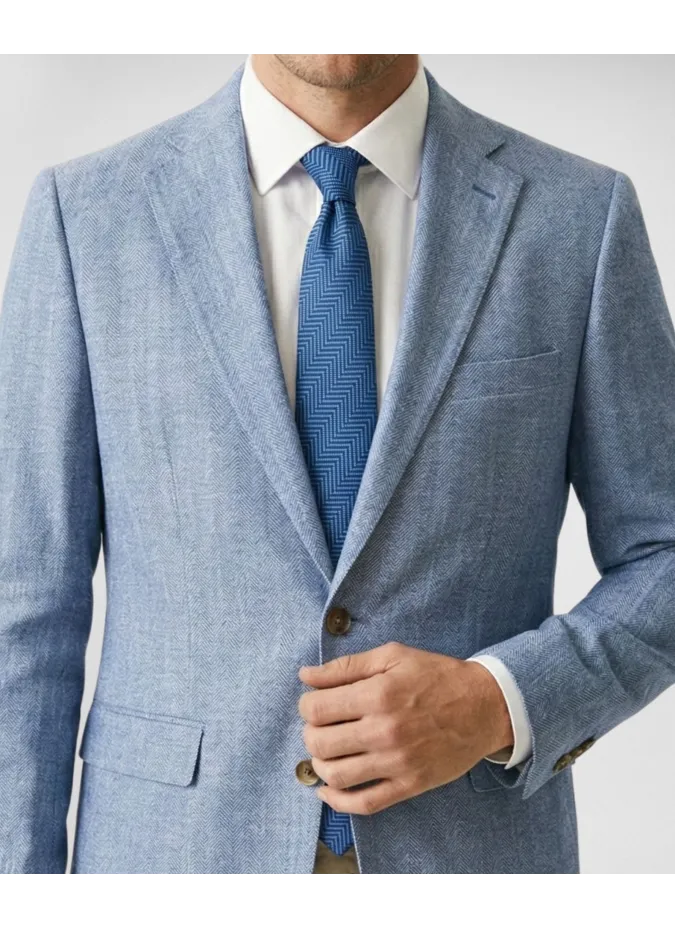 Light Blue Herringbone Cotton and Linen Blazer