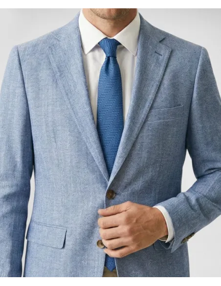 Blazer de algodón y lino espiga azul claro