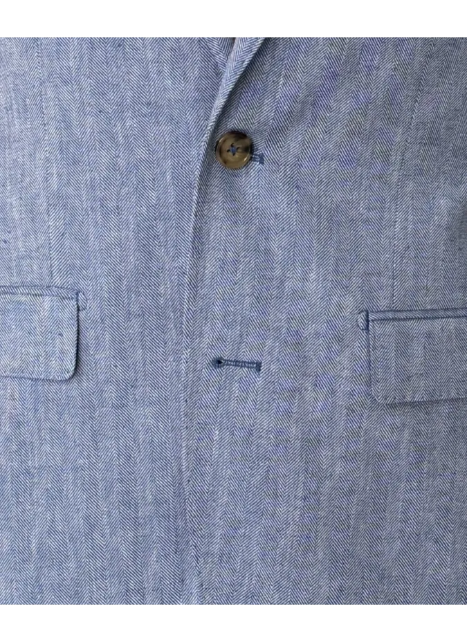 Blazer de Algodão e Linho Espinha Azul Claro