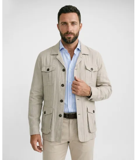 Beige Linen and Cotton Parka| JOHN TWEED TAILORED
