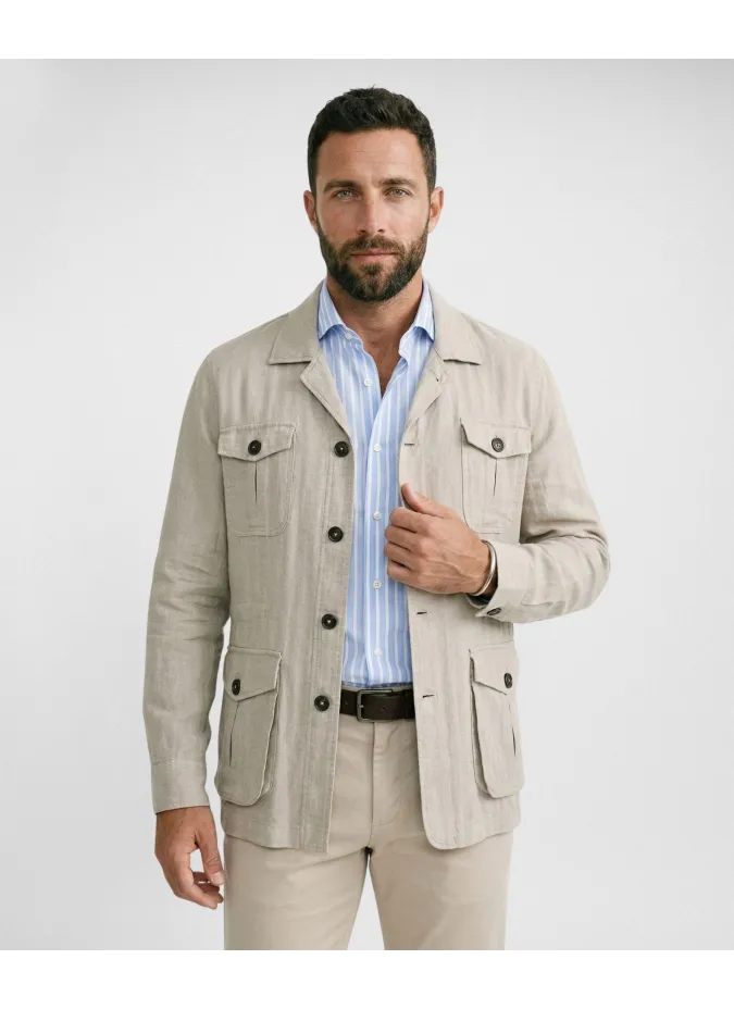 Beige Linen and Cotton Parka| JOHN TWEED TAILORED