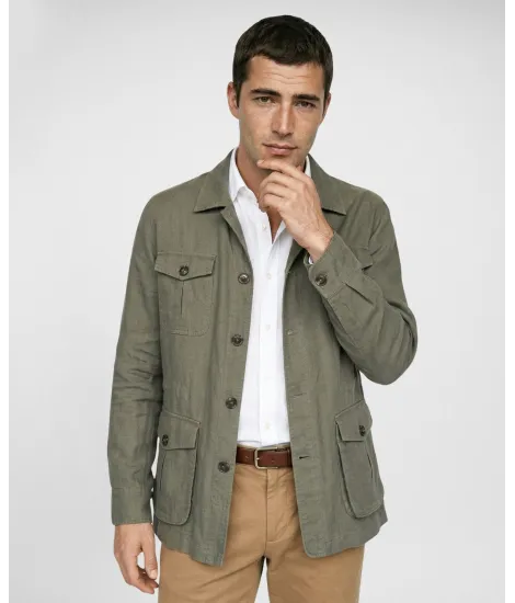 Green Linen and Cotton Parka| JOHN TWEED TAILORED