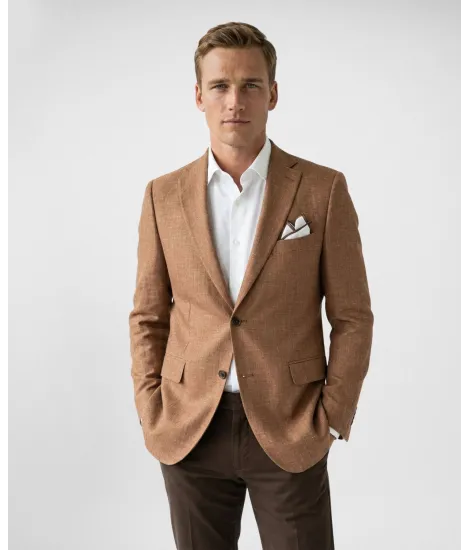 Camel Herringbone Wool Blazer| JOHN TWEED TAILORED