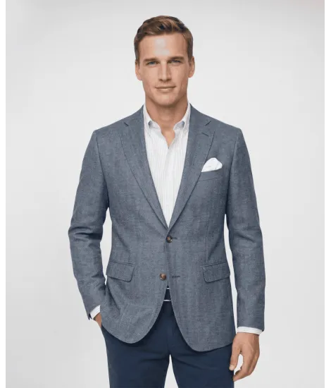 Blazer de Algodón y Lino Espiga Azul Oscuro