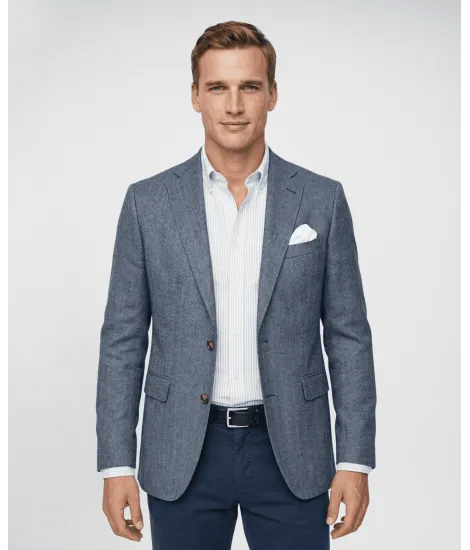 Blazer de Algodão e Linho Espinha Azul Escuro 2