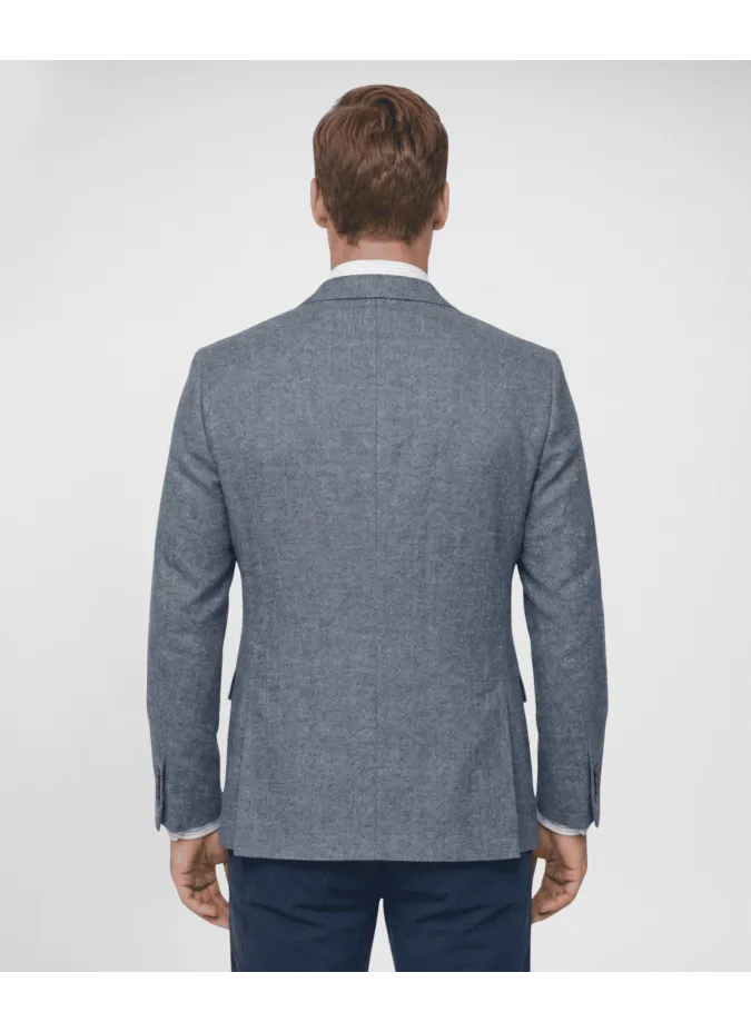 Blazer de Algodão e Linho Espinha Azul Escuro
