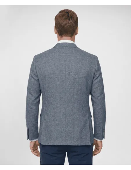 Blazer de Algodón y Lino Espiga Azul Oscuro