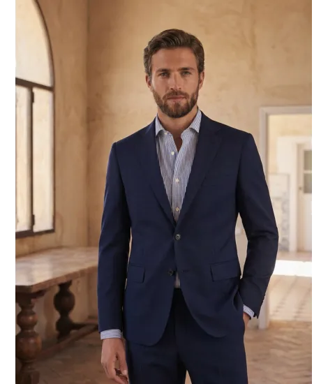 Camisa de lino de raya azul oscura 2