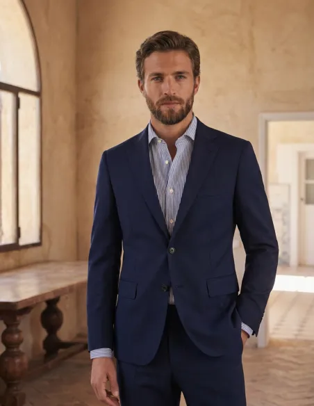 Camisa de Linho Risca Azul Escura