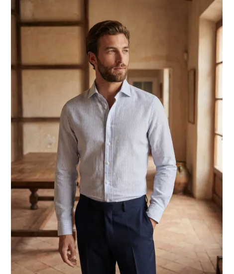 Camisa de Linho Risca Azul Clara