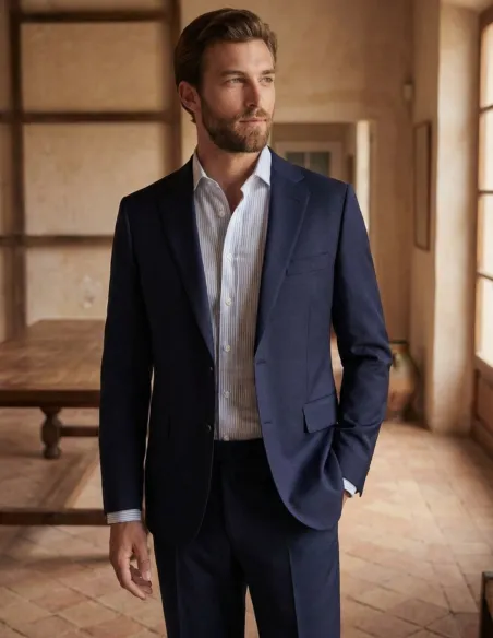 Camisa de lino de raya azul clara