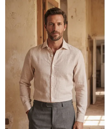 Camisa de lino de raya naranja