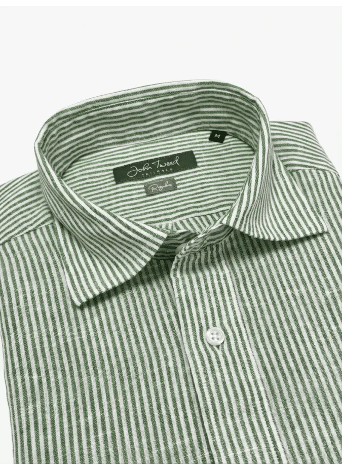 Camisa de lino de raya verde